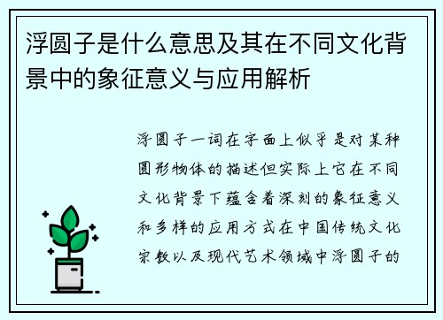 浮圆子是什么意思及其在不同文化背景中的象征意义与应用解析 浮圆子是什么意思及其在不同文化背景中的象征意义与应用解析